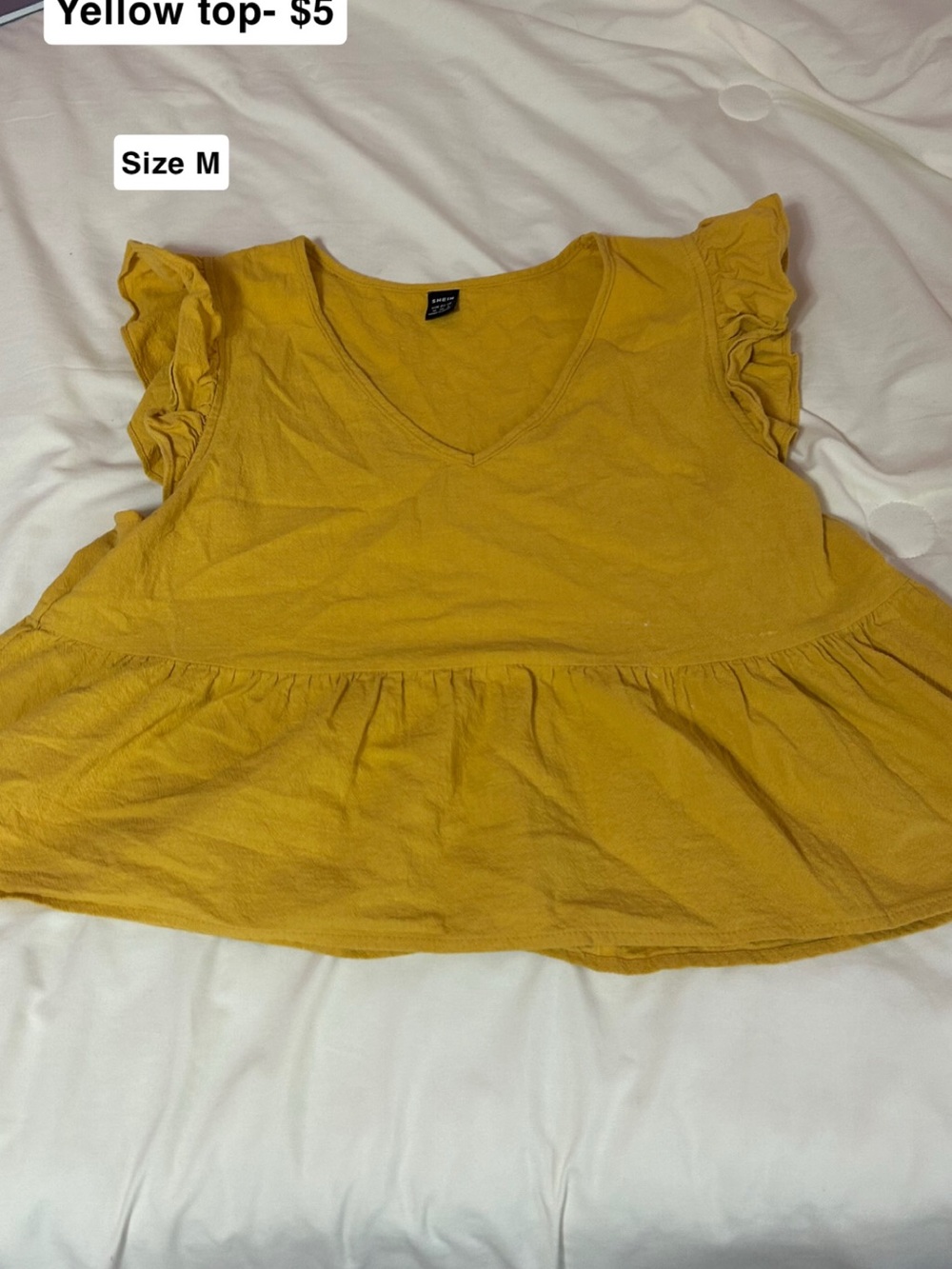 Women's Mustard Yellow Ruffle Sleeve Peplum Top